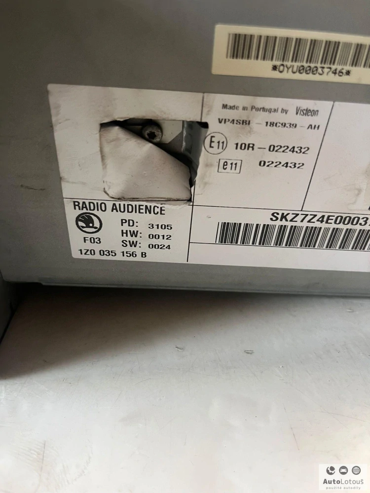 Rádio Škoda 1Z0035156B (bez kódu)