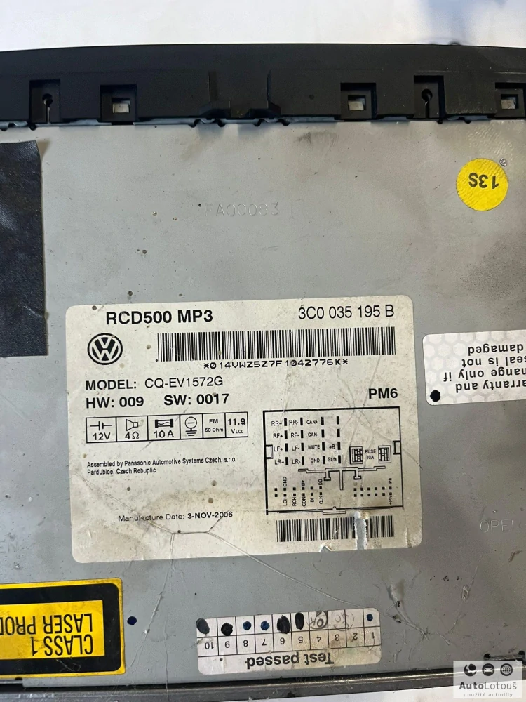 Rádio VW 3C0035195B (bez kódu)